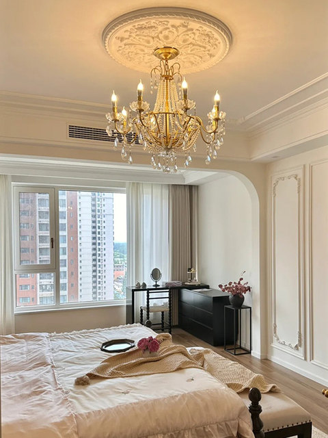 French-Style Crystal Chandelier Designer Model American Retro Candle-Style Main Light for Living Room, Luxury Villa Dining Room Light, Bedroom Light