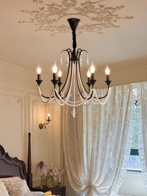 French Crystal Bedroom Chandelier, American Retro Black Pearl Master Bedroom Dining Room Lamp, 2025 Model High-End Living Room Lamp