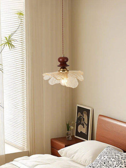 American Retro Chandelier, French Mid-Century Style Bedroom Bedside Lamp, Glass Creative Flower Study Lamp, Hallway Pendant Lamp