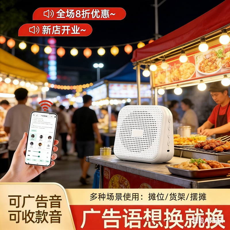 Advertising Audio Player with Loop Playback, Recording Speaker, Street Vendor Text-To-Speech, Bluetooth All-In-One Device, Payment Announcement