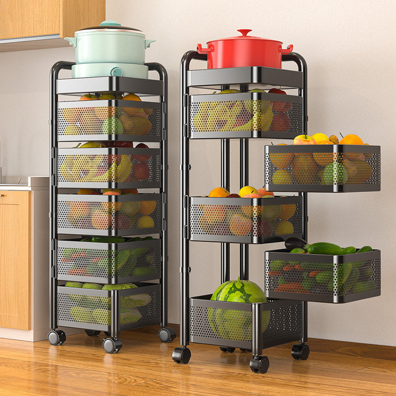 Four Seasons Body Wash Kitchen Vegetable shelve containing basket Multi-functional mobile rotating vegetable basket Put fruit and vegetable shelve-Taobao