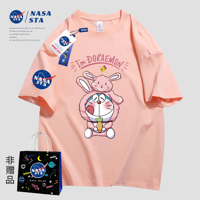 NASA STA联名款2022夏季情侣纯棉圆领短袖T恤男女宽松上衣潮牌