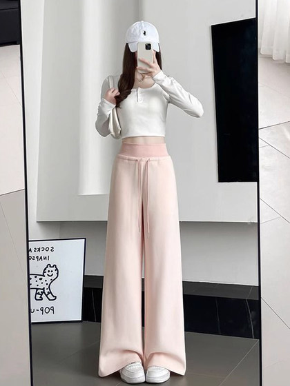 特大码胖mm粉色运动卫裤女2025新款裤子慵懒松弛感宽松显瘦休闲裤