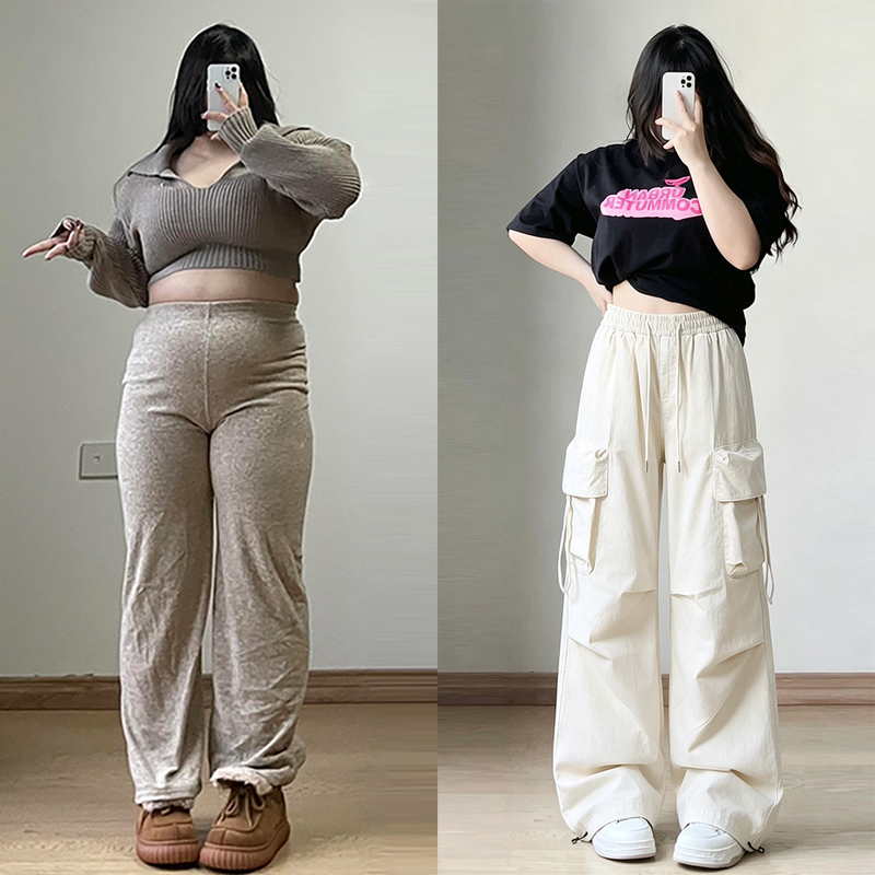 150kg Plus Size Women's American Casual Workwear Wide-Leg Pants for Women, Elastic Waist, Loose Fit, Slimming Sports Pants