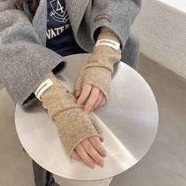 慵懒风堆堆半指手套字母标纯色韩国长款羊毛线针织露指秋冬季保暖