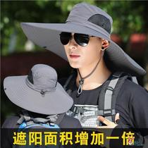 Hat mens summer large brim fishing hat anti-UV fisherman hat sun protection outdoor sun hat cool hat