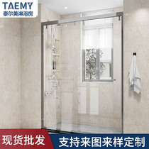 Silver one-shaped shower room partition overall dry and wet separation bathroom glass household sliding door shower room