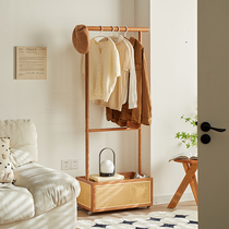 Household floor-standing clothes hanger bedroom removable dirty clothes basket clothes hanger indoor multi-functional solid wood rattan coat rack