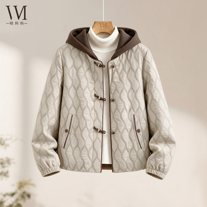 Wan Mama's New Autumn and Winter Hooded Coat Set for Middle-Aged and Elderly Women, 40-50 Years Old, New Chinese-Style Button-Up Top Wan Mama's New Autumn and Winter Hooded Coat Set for Middle-Aged and Elderly Women, 40-50 Years Old, New Chinese-Style Button-Up Top