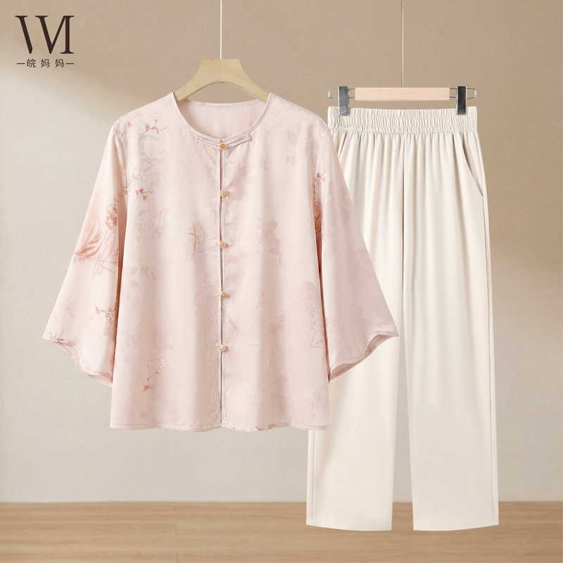 【Jianqiu】Wan Mama's Early Autumn New Three-Quarter Sleeve Cardigan for Middle-Aged Women Aged 40-50, New Chinese-Style Blouse Set 【Jianqiu】Wan Mama's Early Autumn New Three-Quarter Sleeve Cardigan for Middle-Aged Women Aged 40-50, New Chinese-Style Blouse Set