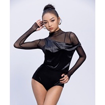 david dance clothing Latin dance clothing womens autumn and winter velvet mesh splicing long-sleeved top teaching dance performance clothing
