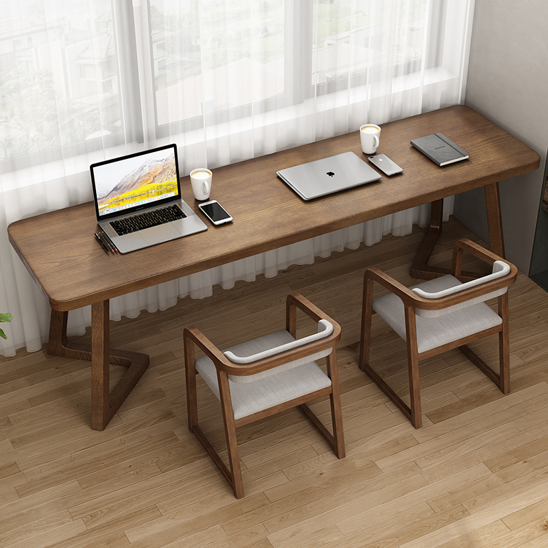 Solid Wood Double Desk, Long Table, Narrow Table Against the Wall, Children's Study Desk, Student Writing Desk, Retro Office Computer Desk