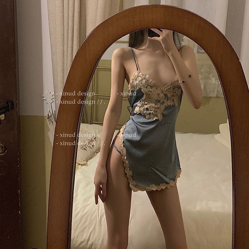 Sexy Pajamas for Women, Pure Desire Camisole Nightdress, Summer 2024 New Style, Plus Size Ice Silk Side Slit Couple Set