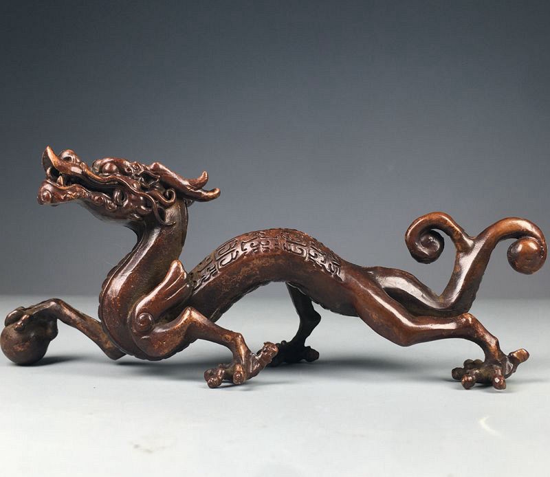 古銅 龍獅子筆架 文鎮 筆置 置物 文房具 中国古玩 中国美術 唐物