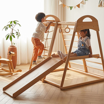 Wooden fun childrens climbing frame indoor home slide solid wood small baby swing combination family paradise