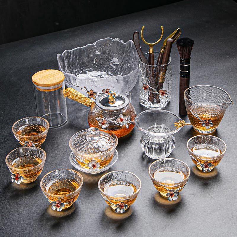 Mu Feng Carefully Selects High-End Glass Tea Sets, Kung Fu Tea Cups, High-Temperature Resistant Household Tea Brewing Tools, Lidded Bowls, and Teapots