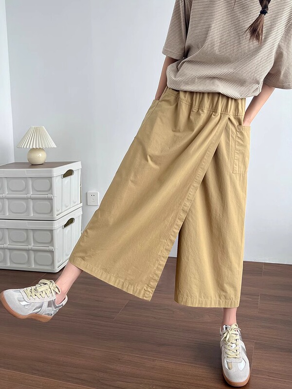 Plus-Size Workwear Skirt Pants for Women, Summer Thin Style, Petite Pear-Shaped Body, Slimming High-Waisted Cropped Wide-Leg Casual Pants Plus-Size Workwear Skirt Pants for Women, Summer Thin Style, Petite Pear-Shaped Body, Slimming High-Waisted Cropped Wide-Leg Casual Pants