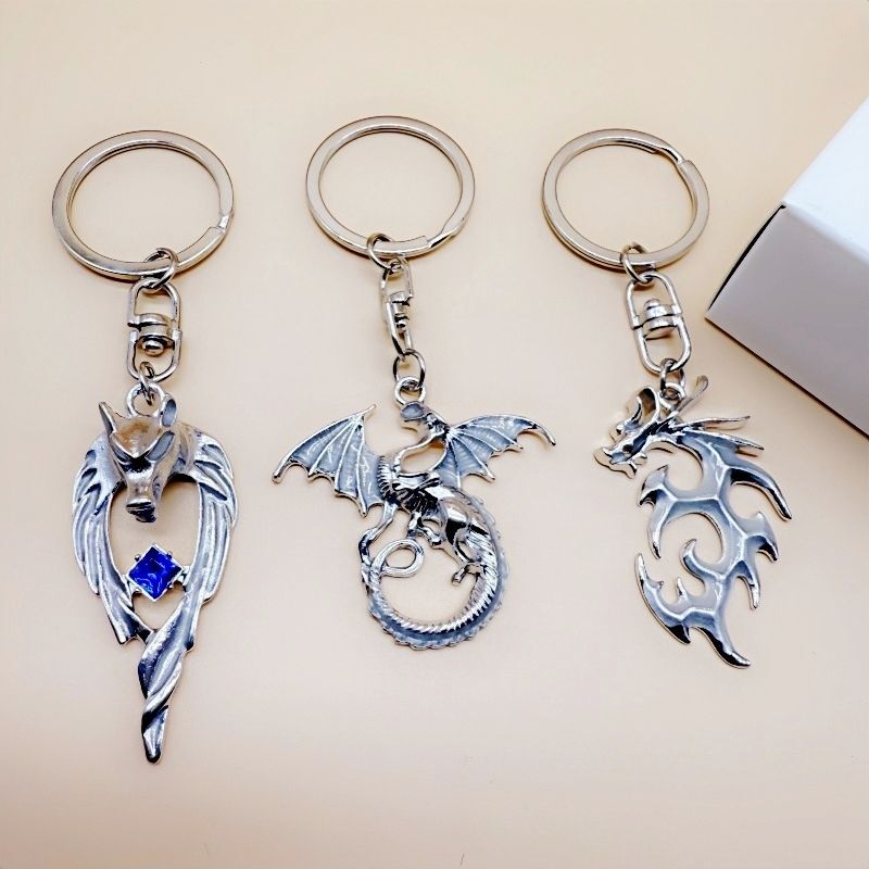 Trendy Hip-Hop Keychain with a Cool Flame Dragon Wolf Design, Personalized Pendant for Car or Backpack