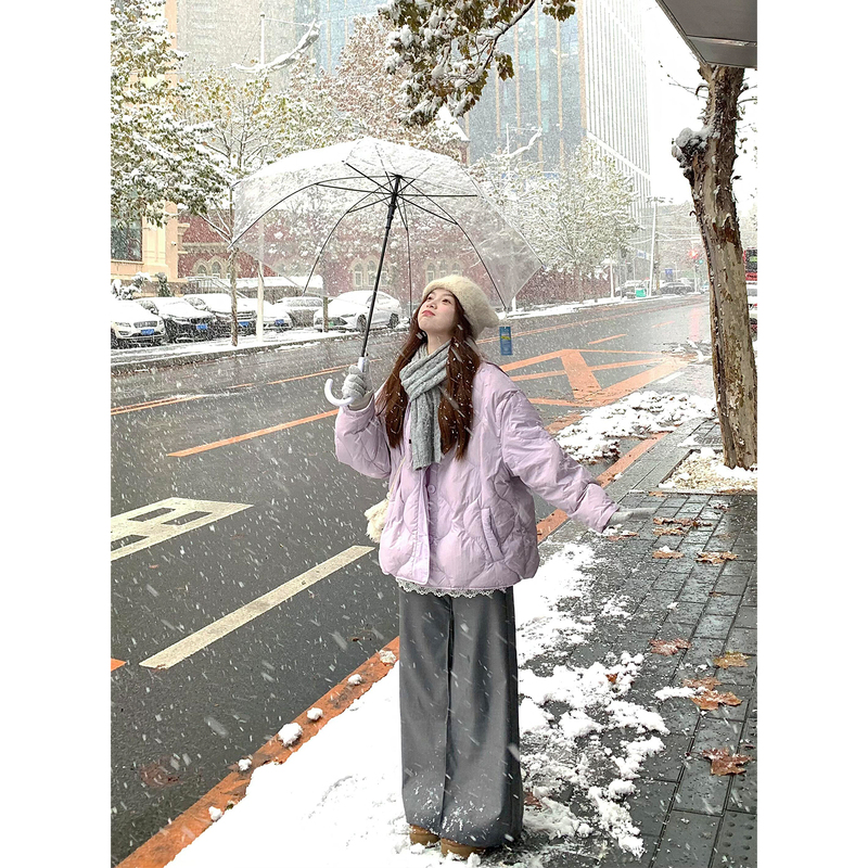 Winter Thickened Purple down Jacket for Women, 90% White Duck Down, Winter-Proof, Stylish Coat, Short Style for Petite Figures, Suitable for Commuting