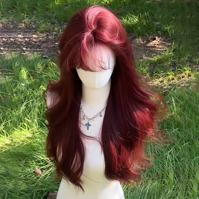 【Berry Rose】Red Wig for Women, Brightening Mermaid Rose Red, Large Wavy Long Curly Hair, Synthetic Hair Full Wig