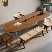 Wabi-sabi solid wood tea table complete set for home living room Kung Fu tea table office reception new Chinese style tea table and chair combination