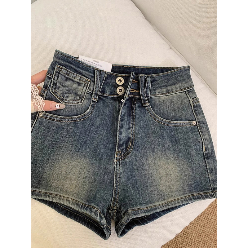 Retro Stretch Denim Shorts for Women, New Summer Style, Plus Size, High Waist, Slimming, Pear-Shaped Body, A-Line Hot Pants Retro Stretch Denim Shorts for Women, New Summer Style, Plus Size, High Waist, Slimming, Pear-Shaped Body, A-Line Hot Pants