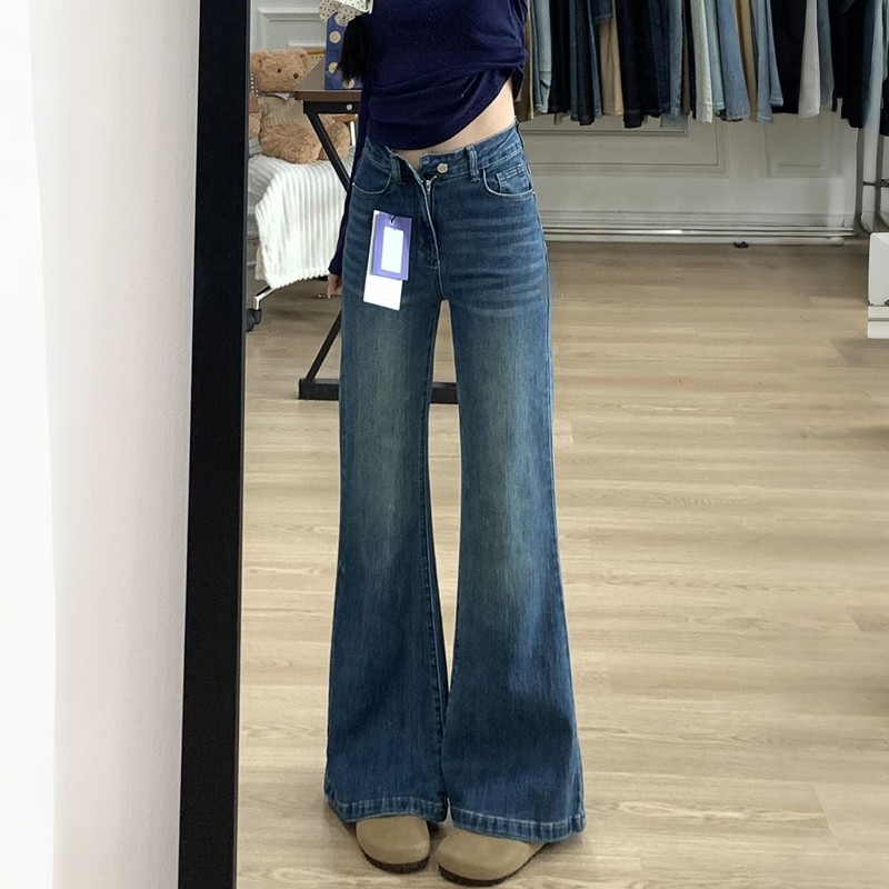 Vintage Flared Jeans for Women, Autumn, Plus Size, Loose Fit, Slimming, Pear-Shaped Body, Stretchy Wide-Leg Pants