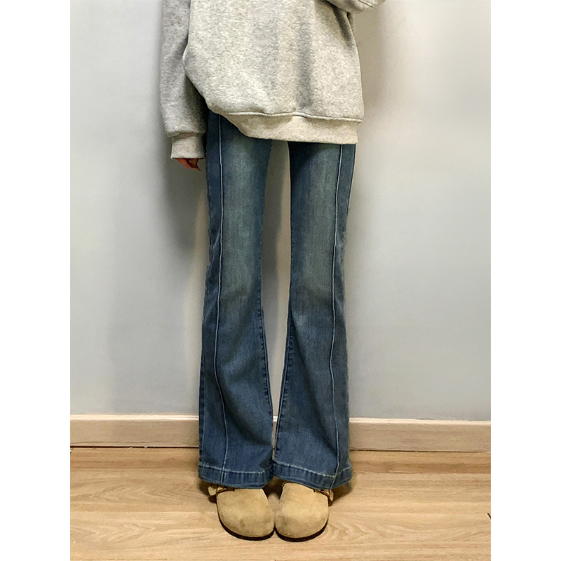 Retro Blue Bootcut Jeans for Women, New Summer Style, Large Size, Elastic, Slimming, Pear-Shaped Body, Horse Hoof Flared Pants