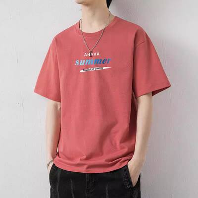 Pure cotton short-sleeved T-shirt for men, 2026 new summer trendy casual pluse-sized top for men, versatile loose T-shirt