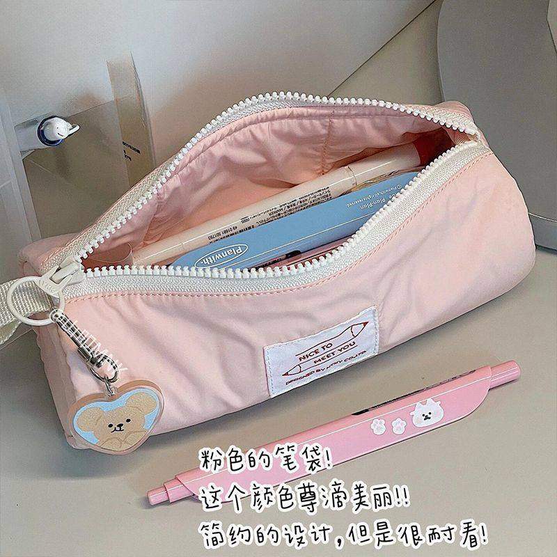 Korean-Style Minimalist Stationery Bag, Ins-Style Japanese High School Girls' Solid Color High-Value Personalized Pencil Case with Zipper