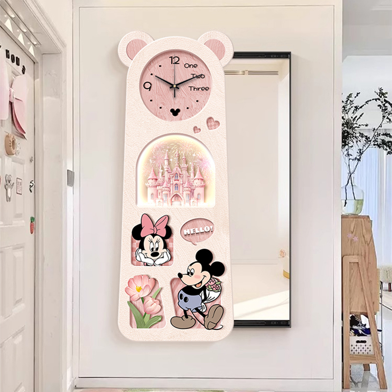 Mickey Hidden Full-Length Mirror Cream-Style Entryway Decorative Painting, Push-Pull Hanging Painting, Bedroom Invisible Dressing Mirror Mural