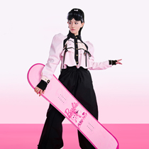 BCG pink bud one-piece ski suit with bow puff sleeves for slim girl 3L professional waterproof breathable and wear-resistant