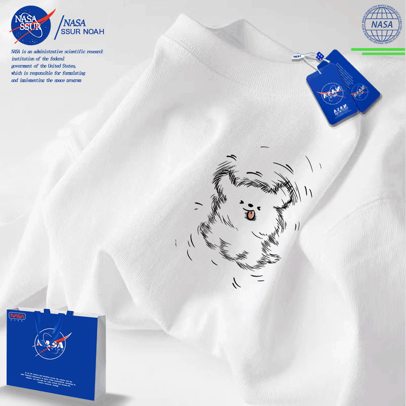 Мужская и женская хлопковая футболка с короткими рукавами puppy от совместного бренда NASA, новинка 2026 года, летняя молодежная одежда для нишевых групп