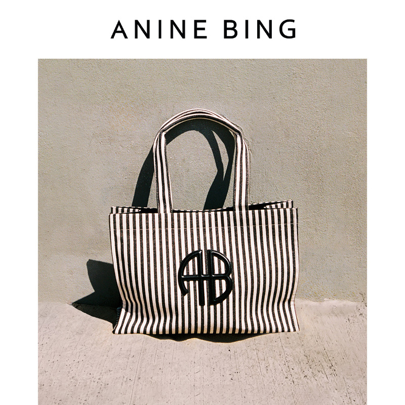 Anine Bing Lara Tote Bag Women's Black and White Striped Handbag Shoulder Bag 2026 Summer New Style