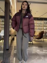 European short loose color-blocked down jacket for women 2024 winter new style thickened embroidered letters white duck down warm jacket