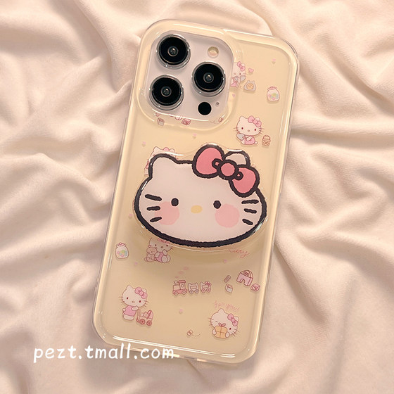 Apple 14 휴대 전화 케이스에 적합한 스탠드가 있는 만화 hellokitty 소녀 심장 iphone15promax mini 새로운 13pro 안티 가을 12 실리콘 14pro 귀여운 11 여성 13 모든 항목 포함