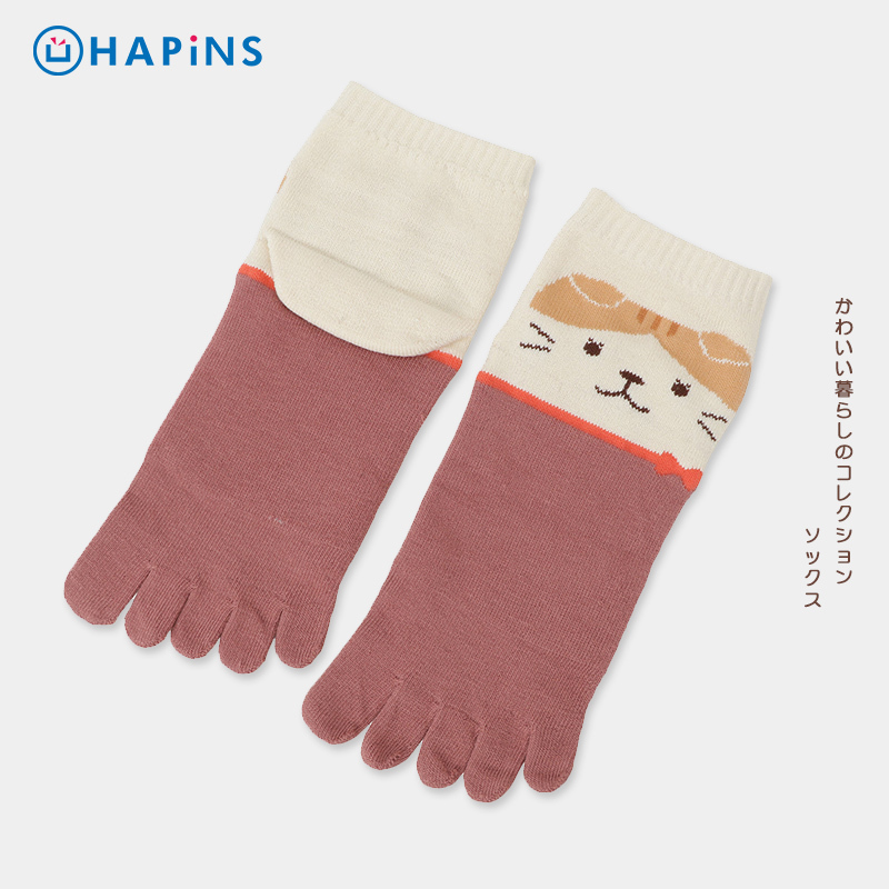 Japanese Hapins Cat Five-Toe Socks for Women, Spring, Autumn, and Winter Mid-Calf Socks, Autumn Split-Toe Socks, Long Socks