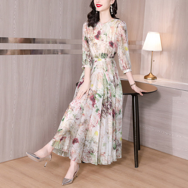 Silk dress women's summer 2022 new luxury big-name air print skirt mulberry silk thin skirt