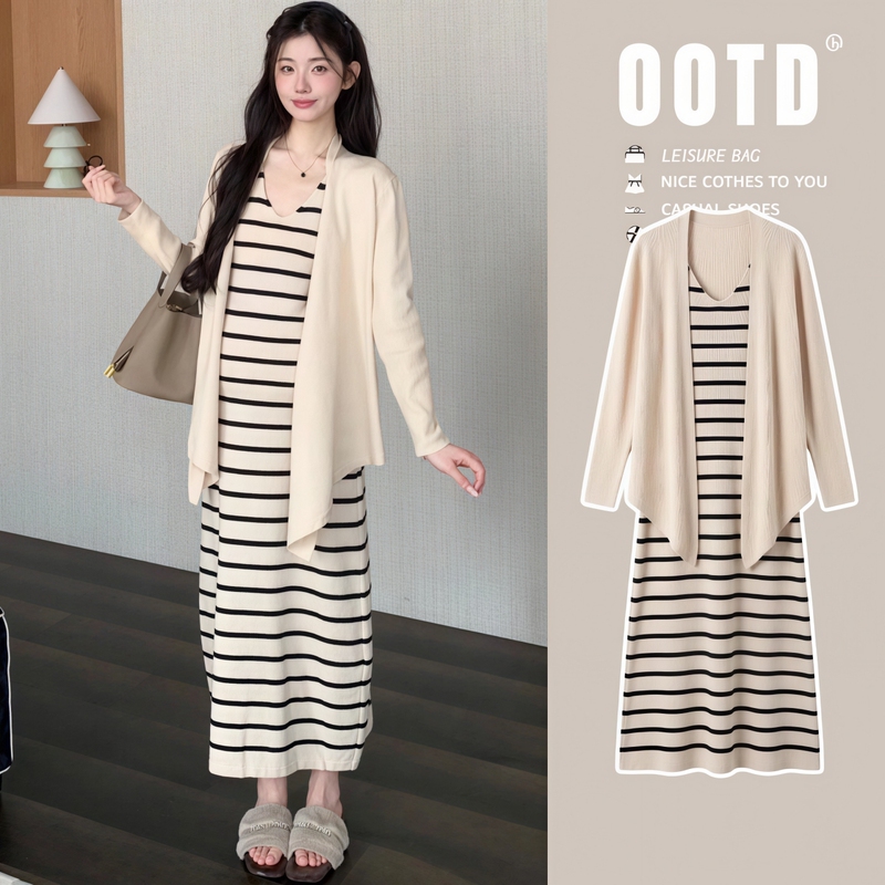 Maternity Wear, the "Unbounded Relaxation" Maternity Wear, Autumn Wear, High-End, Lazy, Asymmetrical Jacket, Knitted Dress Set Maternity Wear, the "Unbounded Relaxation" Maternity Wear, Autumn Wear, High-End, Lazy, Asymmetrical Jacket, Knitted Dress Set