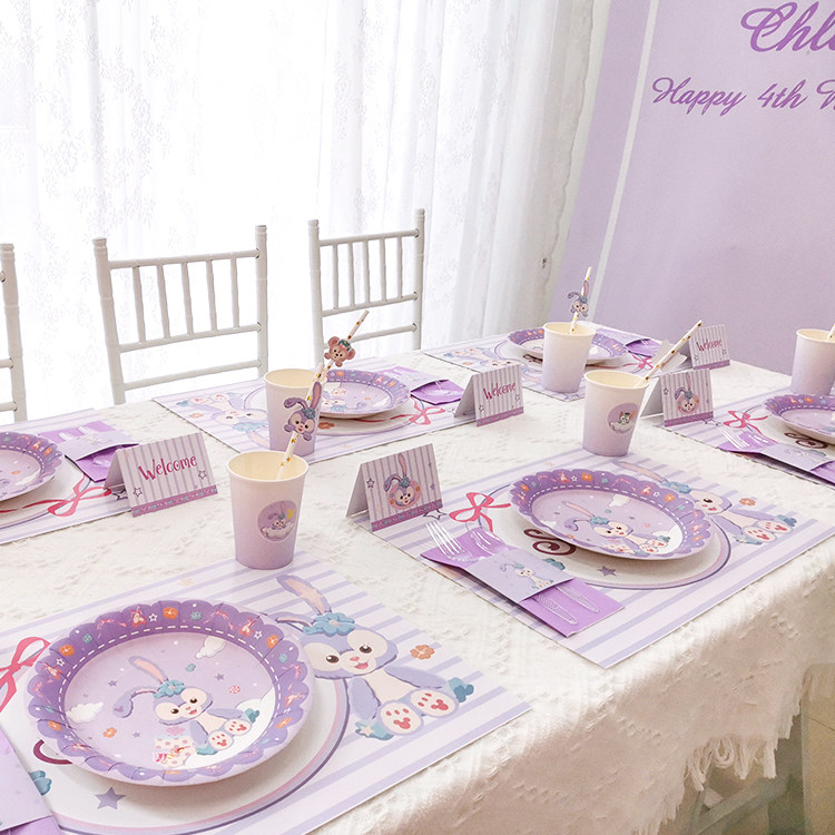 StarDelu Birthday Plans Cartoon Table Cloth Girl Year Old Party Decoration Tableware Purple Ballet Hat