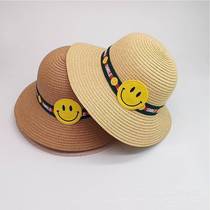 Summer sunshade straw hat for middle-aged and older children baby sun protection beach hat smiley basin hat small top hat direct from the manufacturer