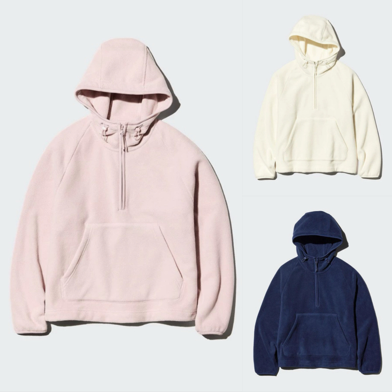Women's Clothing! Fleece Hooded Pullover! Half-Zip Warm Sweatshirt with Pockets, Autumn/Winter 26, 487604
