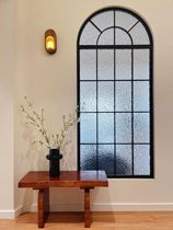 French cream style glass wrought iron stainless steel living room screen partition facing the entrance door modern and simple