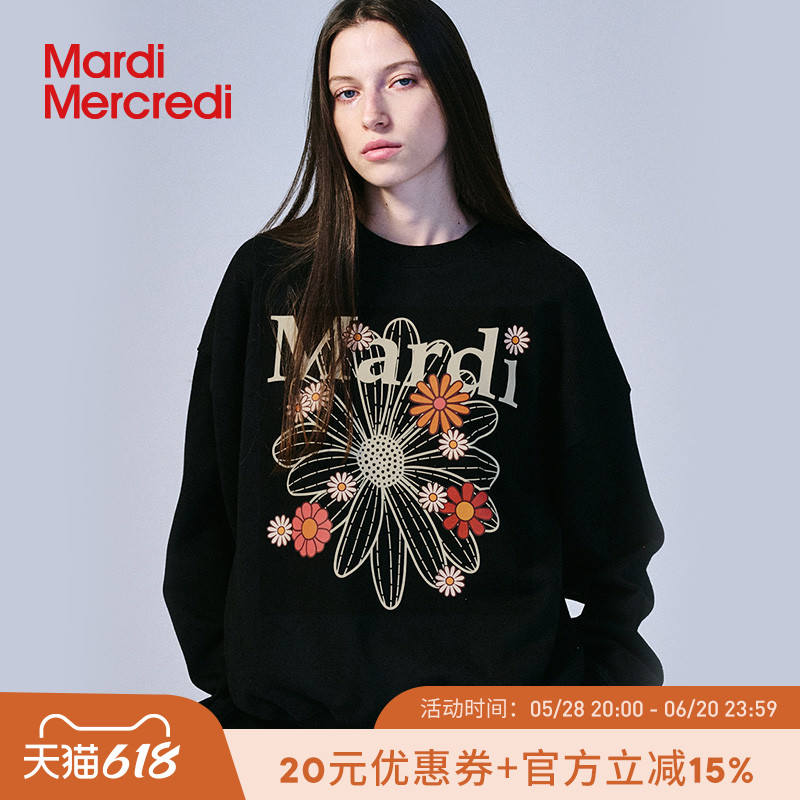 MardiMercredi デイジーフラワーレターラウンドネックセーター ピュアコットン ゆったり カジュアル 韓国風 トップス レディース