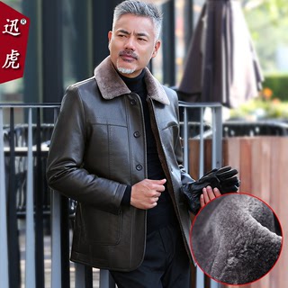 Dad winter jacket plus velvet thick middle-aged leather jacket middle-aged and elderly autumn and winter men's fur all-in-one leather jacket