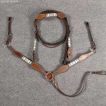 Imported western carved cowhide bridle American three-piece set bridle chest strap equestrian Canary harness 103