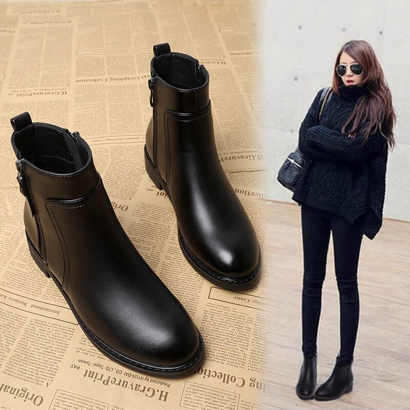 Brand Flat Short Boots for Women 2025 Autumn and Winter New Korean Style Thick-Soled Versatile Martin Boots Casual Fleece-Lined Women's Boots