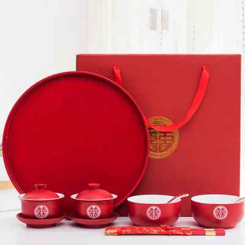 New style toasting tea cup, wedding wedding bowl set, newlywed wedding cup, wedding tea set, two pairs, four dowry bowls and chopsticks