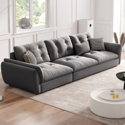 New Cream-Style Living Room Sofa for Small Apartments, Simple Modern Light Luxury Tech Fabric Sofa, Home Straight-Row Cloud Sofa