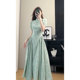 New Chinese-style national style improved version of cheongsam green dress women's summer dress slim high-end temperament Hepburn style long skirt